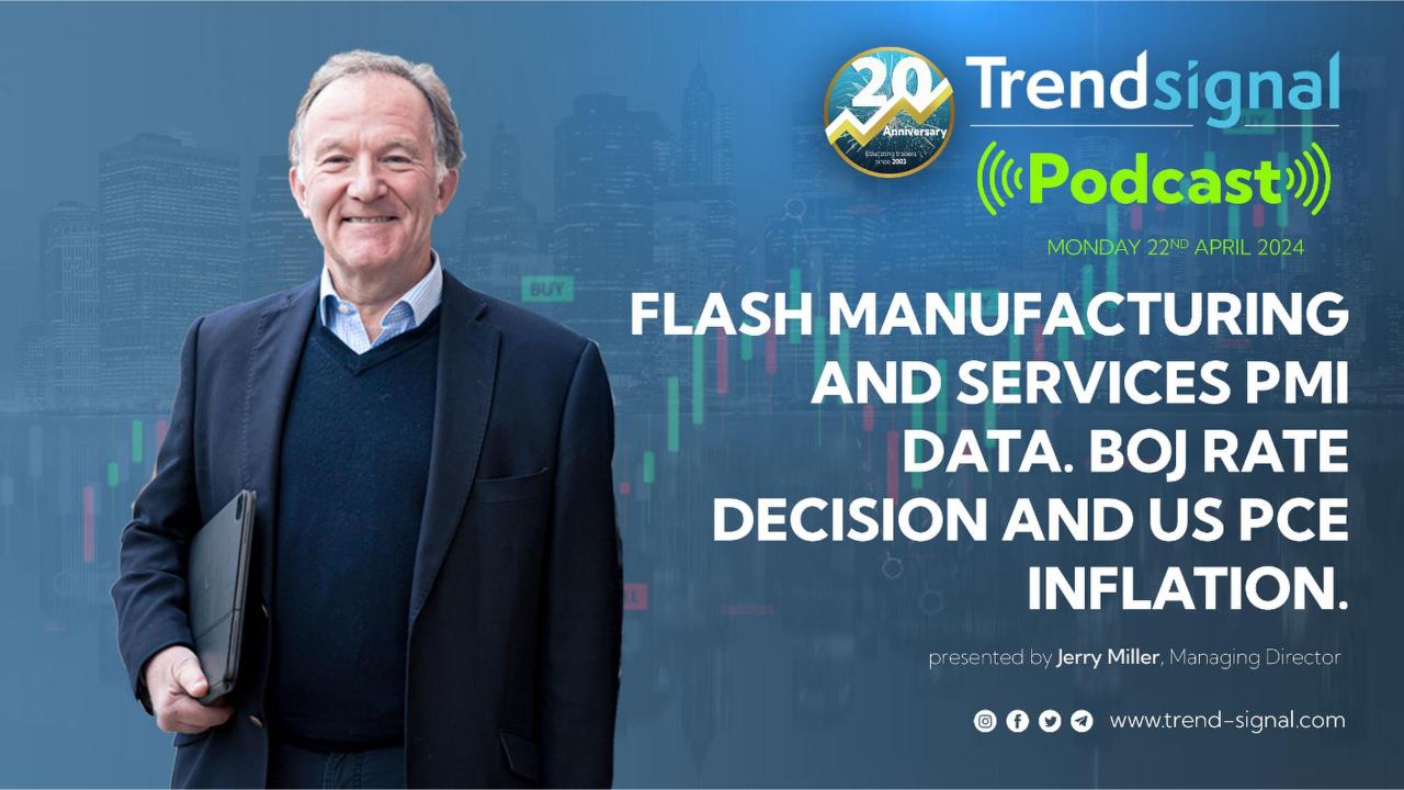 Podcast: Flash Manufacturing and Services PMI data. BoJ rate decision and US PCE inflation.